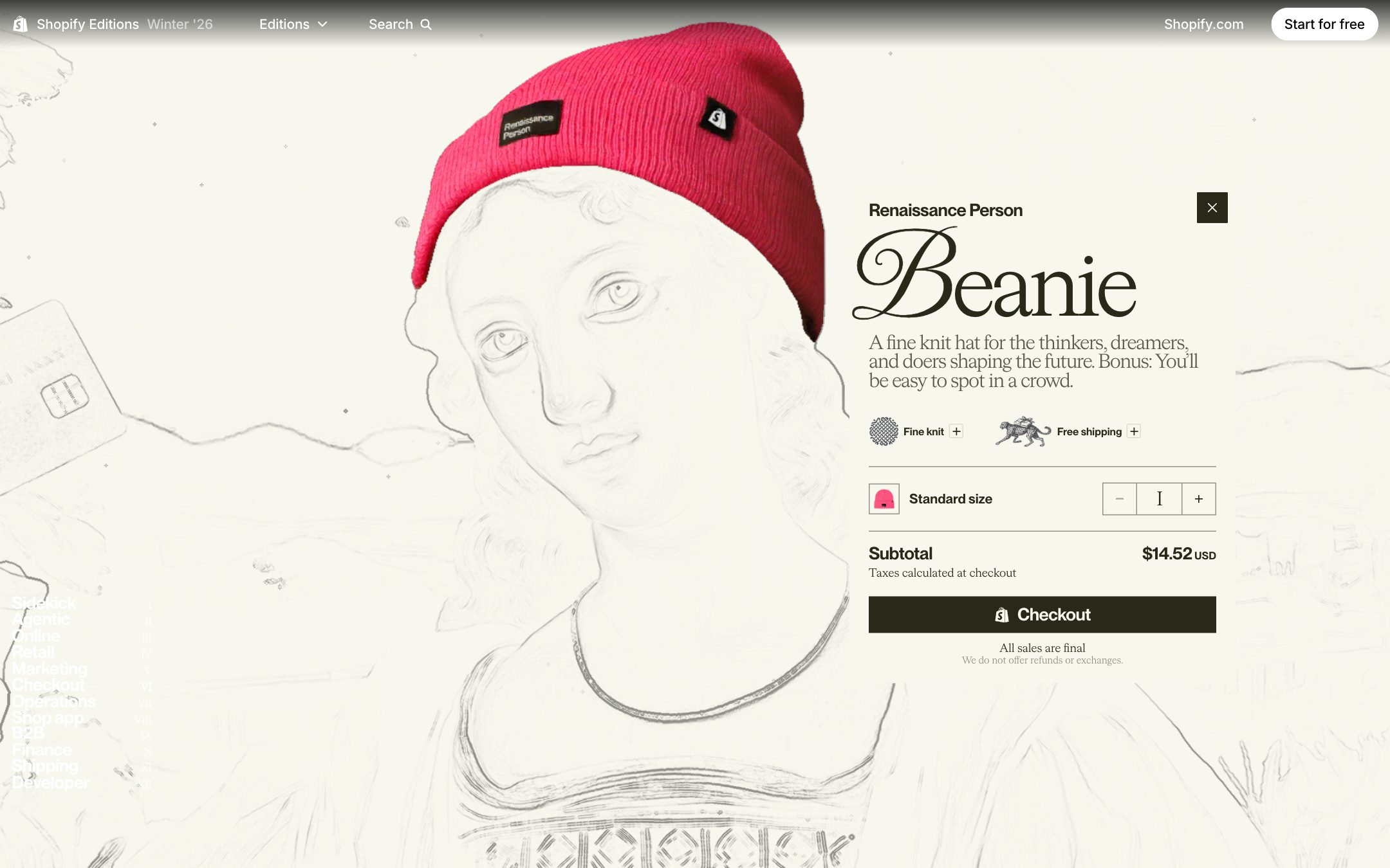Beanie 购买弹窗与 Sobel 素描场景